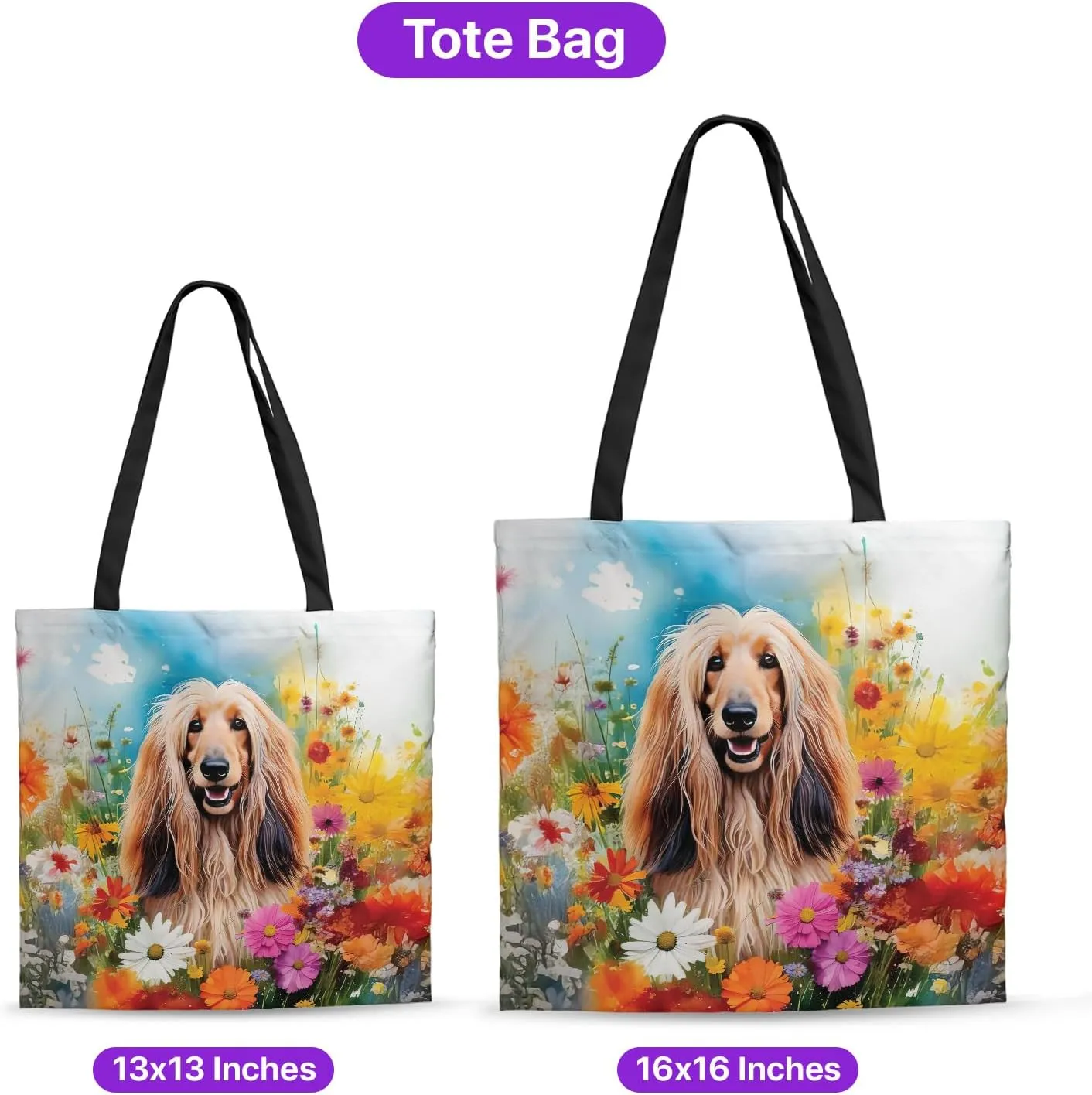 Welcome Spring Summer Dog Portrait Flower Blue Sky Canvas Tote Bag Reusable Shopping Grocery Bag