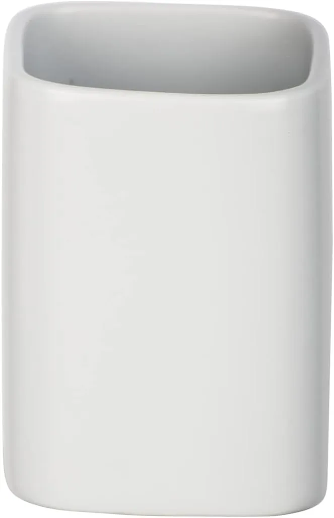 WENKO Hexa Ceramic Toothbrush Beaker Matte White, 9 x 6.5 x 6.5 cm