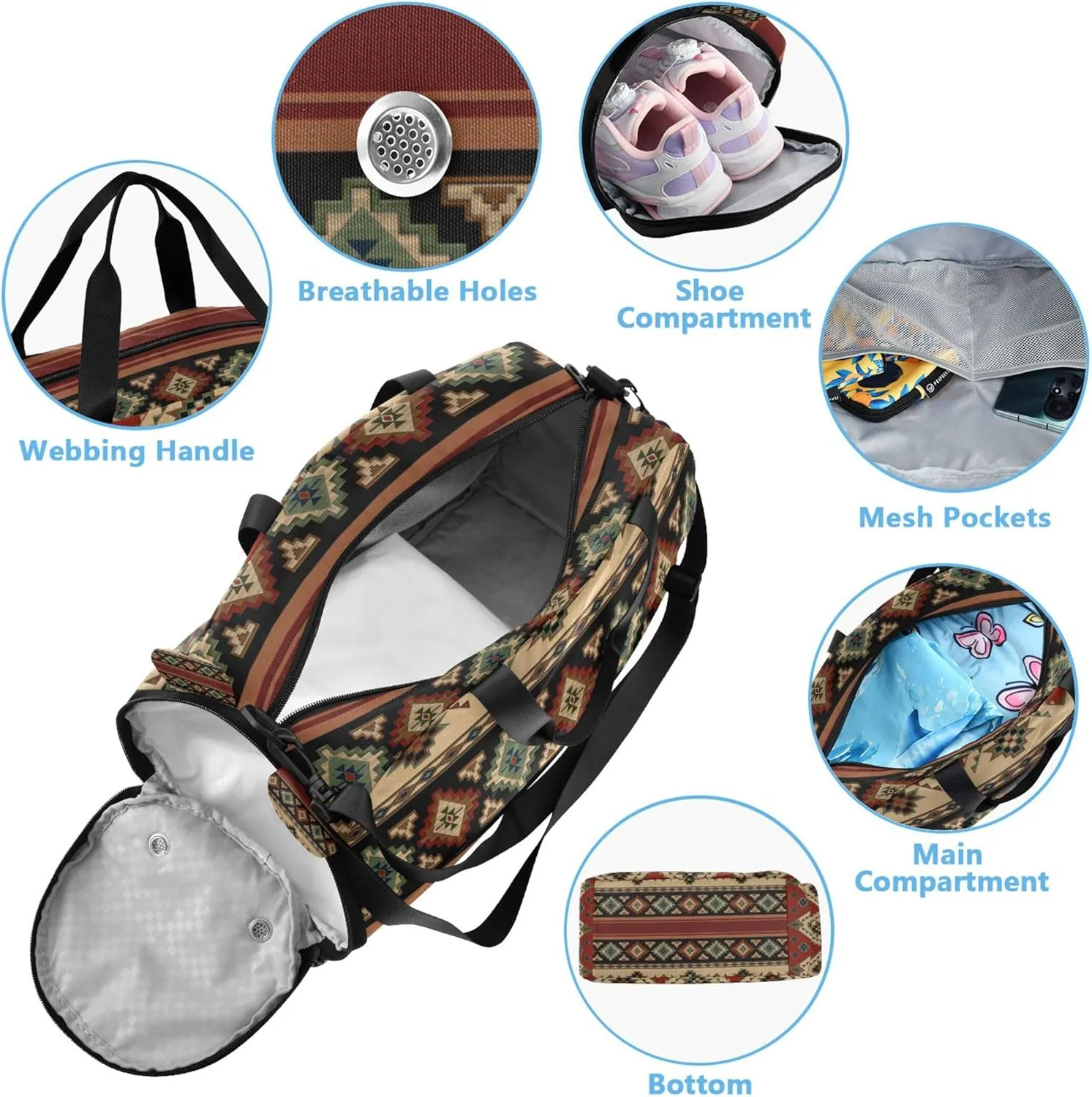 Western Theme Duffel Gym Bags with Shoes Compartment Multifunctional Sport Gym Tote Bags for Travel, Swimming, Dance, Ballet