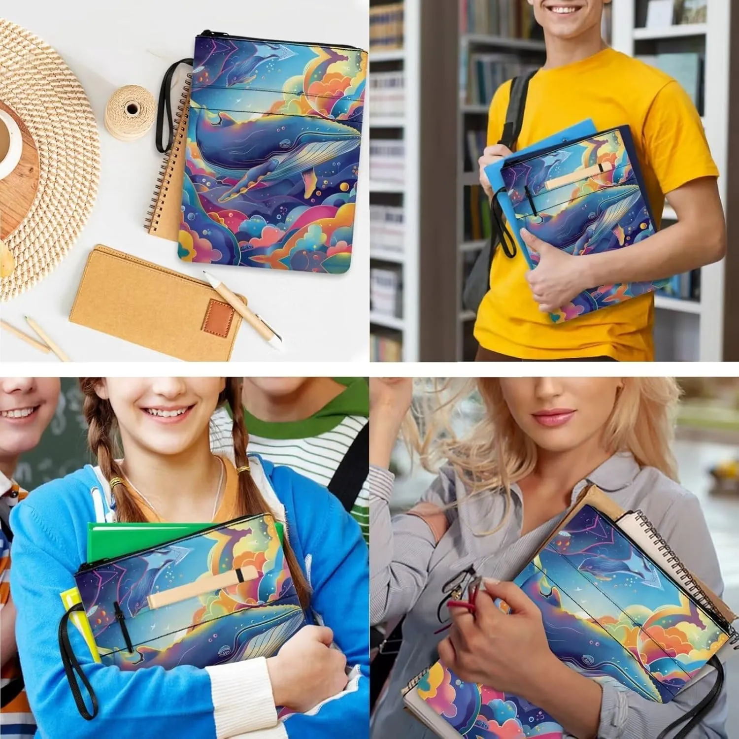 Whale Backpack with Lunch Box Boys Large Capacity Teen Boy Backpack Leakproof Removable Strap Lunch Bag Kids for Travel School Picnic Shopping