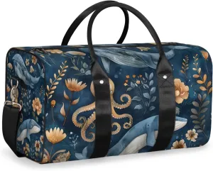 Whale Octopus Travel Duffle Bag for Women Men Gym Duffel Foldable Bag Waterproof Weekender Underwater World Duffle Tote