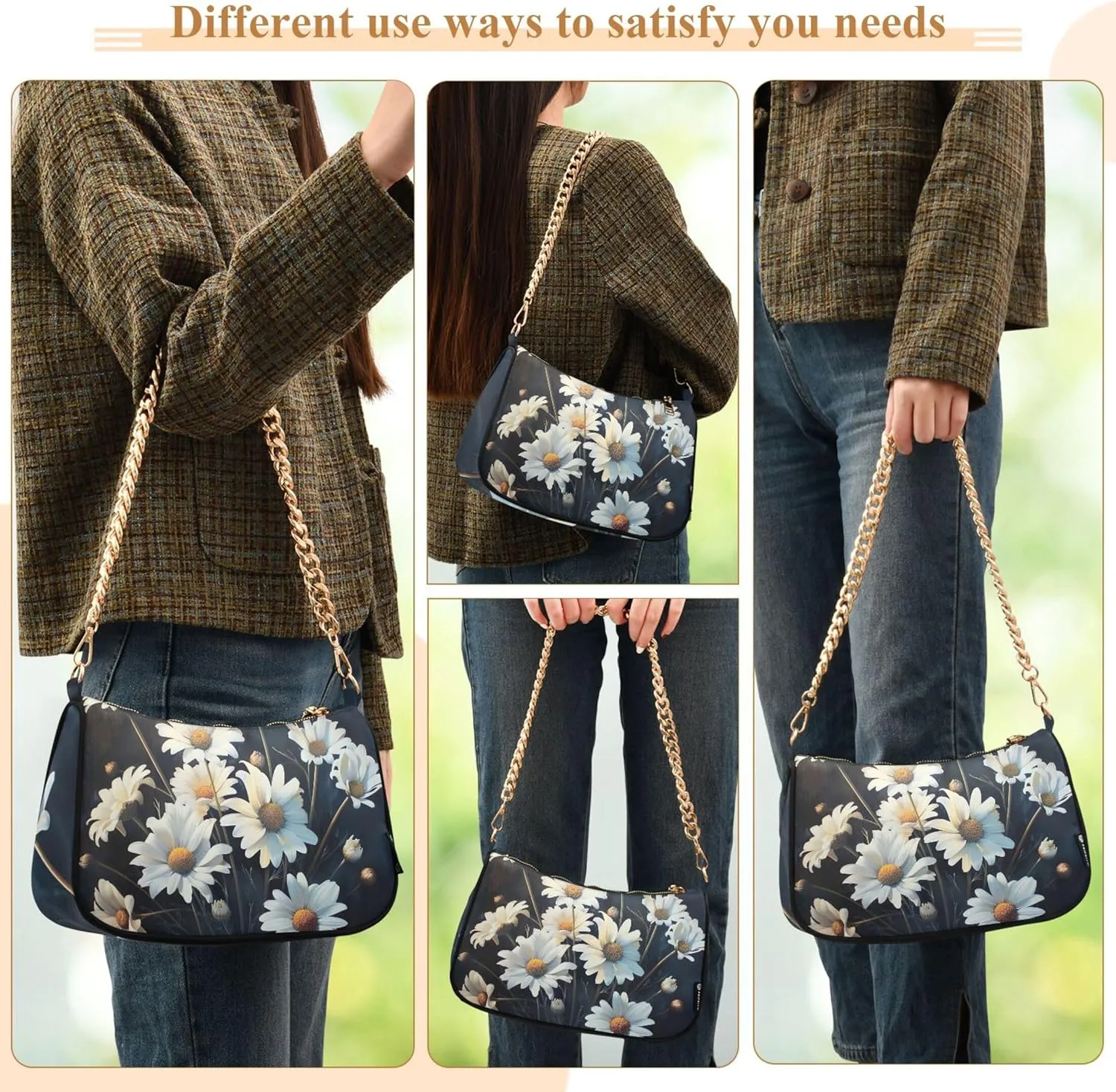 White Couple Llamas on Green Women's Purse Hobo Tote Bags Women's Designer Handbag Evening Shoulder Bags
