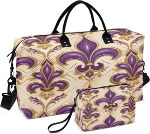 White Golden Lilies Travel Duffel Bags with Toiletry Bag and Adjustable Strap for Travel Gym Yoga