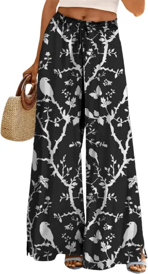Wide Leg Pants for Women High Waist Stretch Palazzo Pants Loose Casual Summer Boho Flowy Lounge Trousers with Pockets