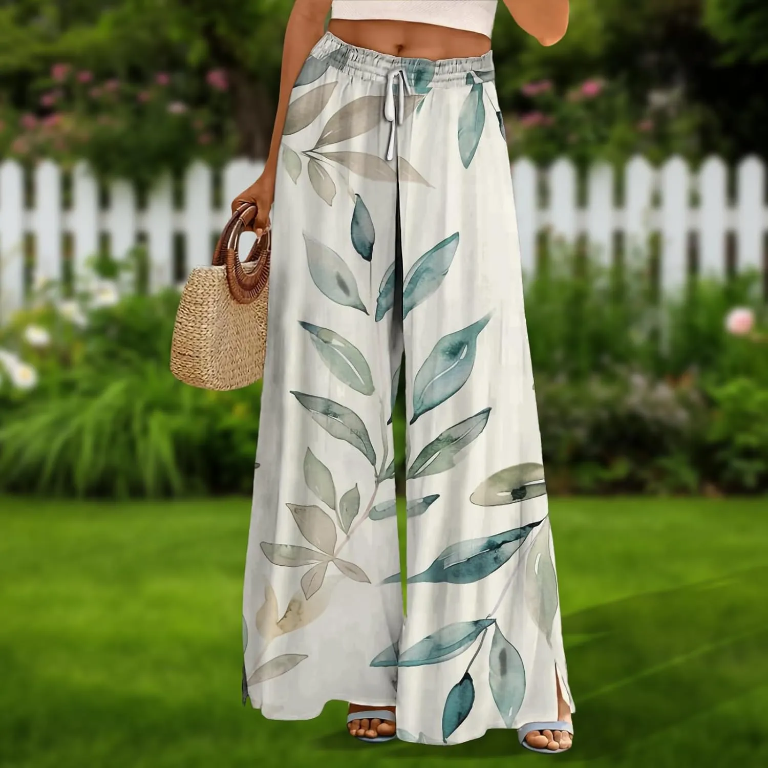 Wide Leg Pants for Women High Waist Stretch Palazzo Pants Loose Casual Summer Boho Flowy Lounge Trousers with Pockets