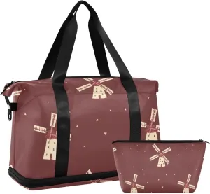 Windmill Danish Darkred Holiday Travel Duffel Bags Large Carry On Airport Bag with Adjustable Strap for Yoga Multifunctional