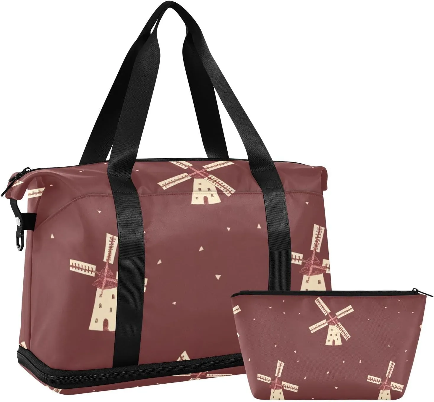 Windmill Danish Darkred Holiday Travel Duffel Bags Large Carry On Airport Bag with Adjustable Strap for Yoga Multifunctional