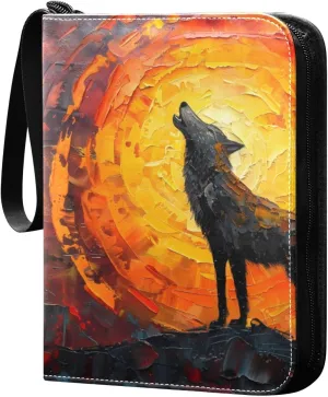 Wolf Painting Card Binder 4 Pocket Trading Card Binder Portable Cards Collection Book with Zipper