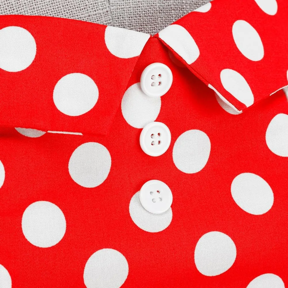 Women 1950s Dresses Vintage Spaghetti Strap Halter Polka Dot Swing A Line Midi Dress Cocktail Party Evening Prom Gown