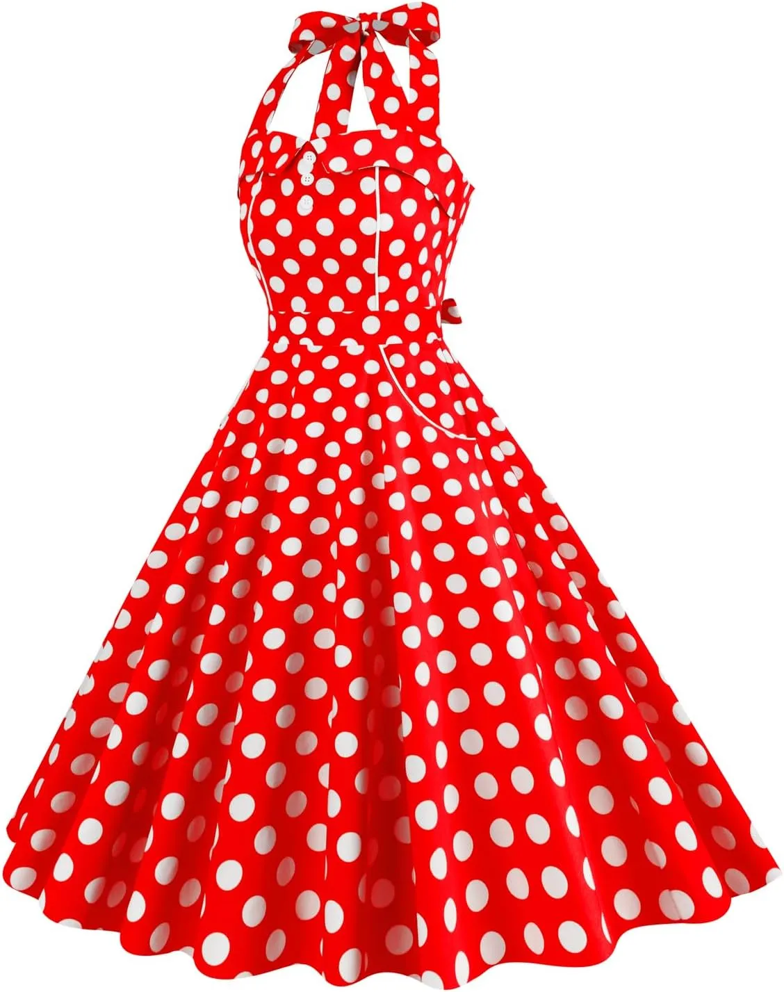 Women 1950s Dresses Vintage Spaghetti Strap Halter Polka Dot Swing A Line Midi Dress Cocktail Party Evening Prom Gown