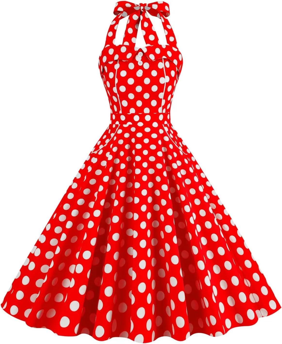 Women 1950s Dresses Vintage Spaghetti Strap Halter Polka Dot Swing A Line Midi Dress Cocktail Party Evening Prom Gown