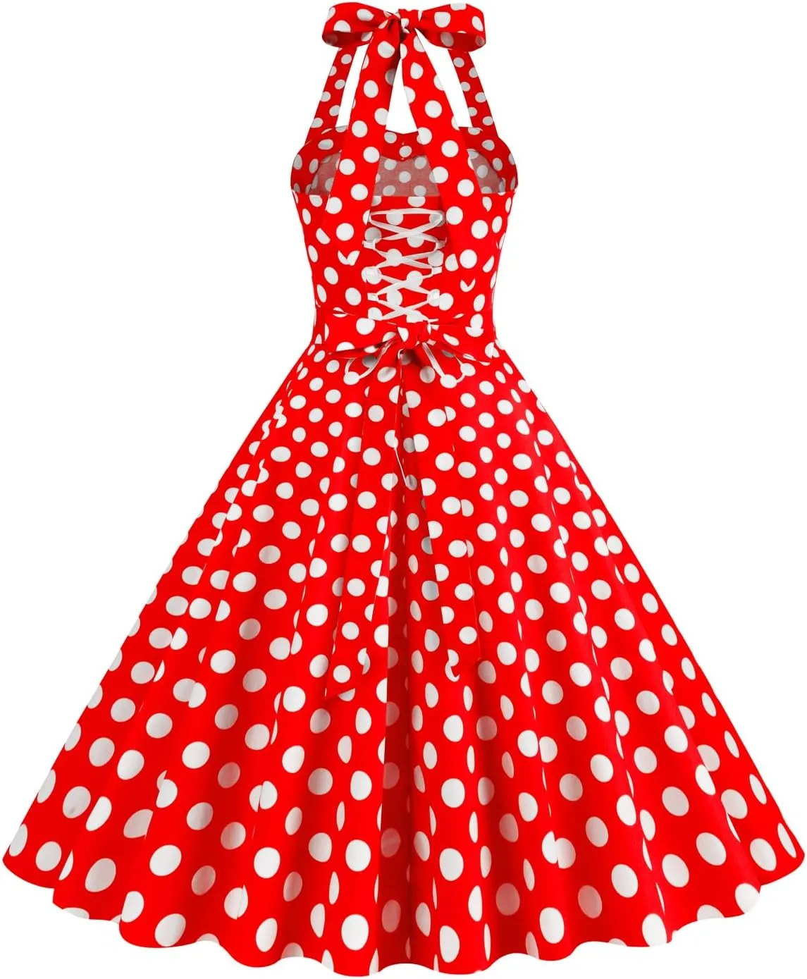 Women 1950s Dresses Vintage Spaghetti Strap Halter Polka Dot Swing A Line Midi Dress Cocktail Party Evening Prom Gown