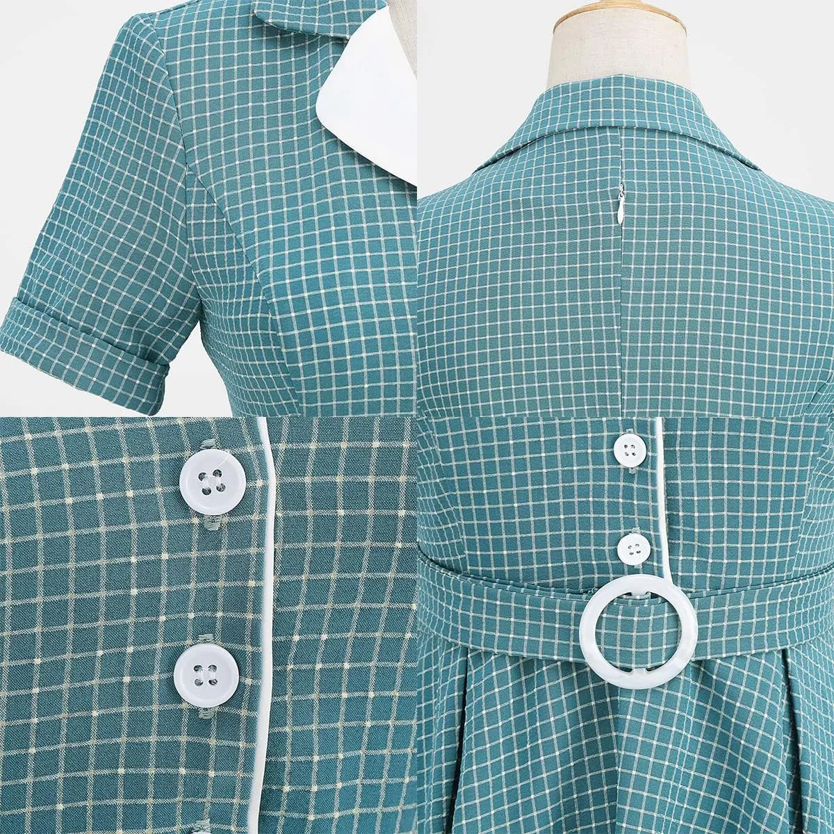 Women 1950s Vintage Short Sleeve Peter Pan Collar Retro Swing A Line Midi Summer Dress Cocktail Party Evening Prom Gown