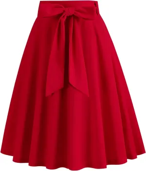 Women 50s Retro Skirts Vintage Hepburn Style High Waist Flared A-Line Rockabilly Swing Skirt with Pocket