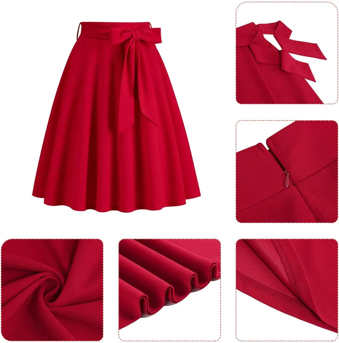Women 50s Retro Skirts Vintage Hepburn Style High Waist Flared A-Line Rockabilly Swing Skirt with Pocket