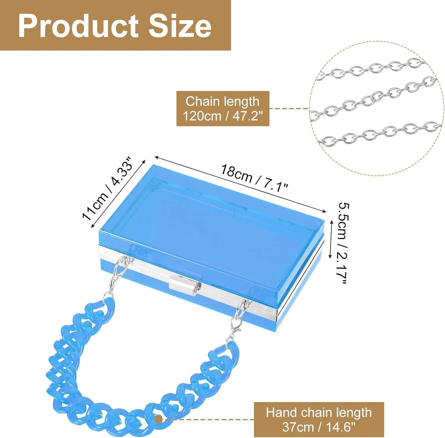 Women Acrylic Clear Clutch Purse Evening Handbag Crossbody Bag with Chain for Wedding Party
