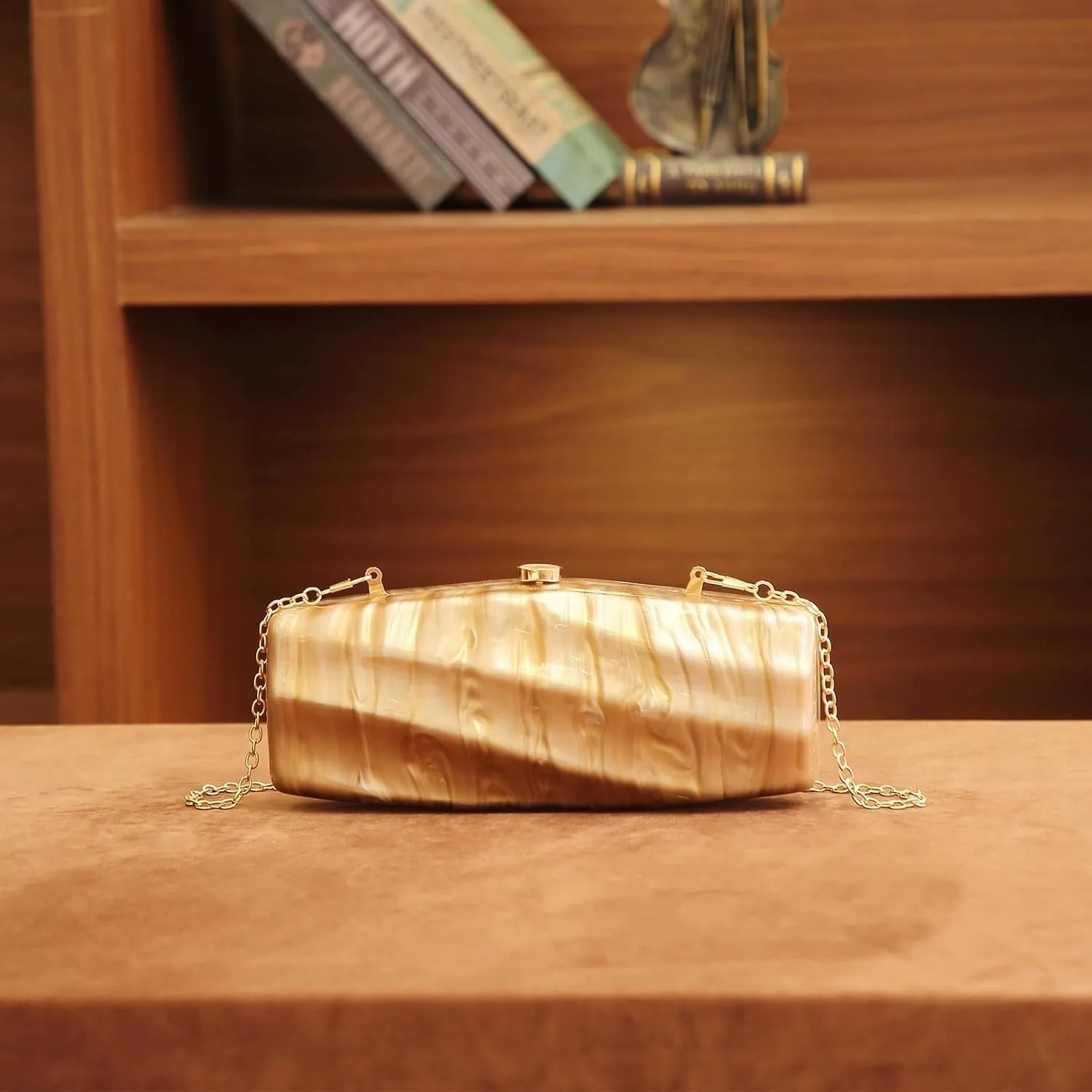 Women Acrylic Evening Clutch Purse Unique Stripe Pressed Marble Handbag for Wedding Party Prom