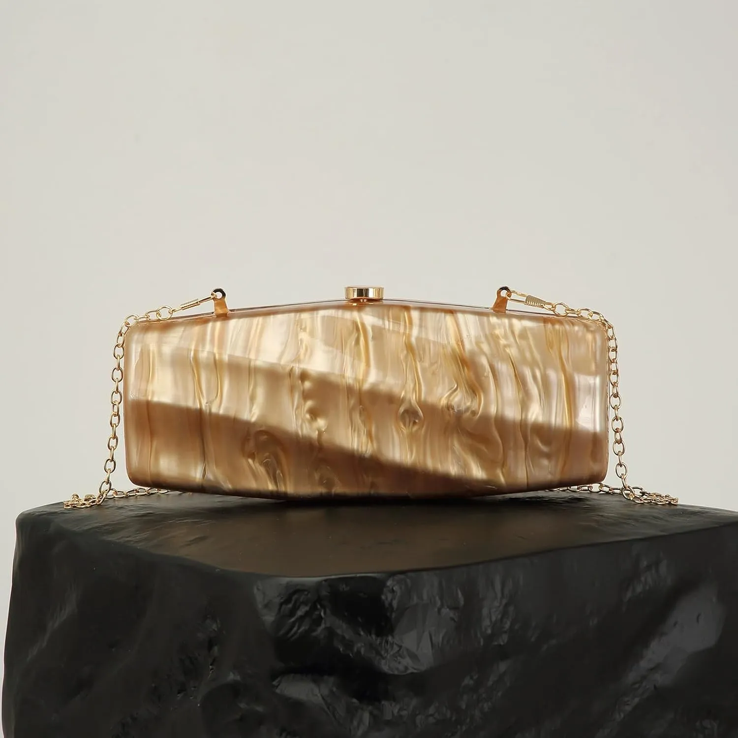 Women Acrylic Evening Clutch Purse Unique Stripe Pressed Marble Handbag for Wedding Party Prom