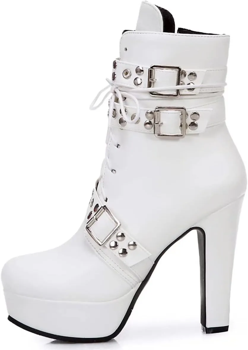 Women Ankle Boots Platform Lace Up High Heel Short Boot Female Buckle Autumn Winter Shoes Unisex Large Size