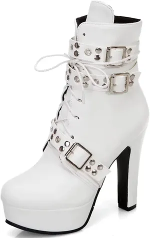 Women Ankle Boots Platform Lace Up High Heel Short Boot Female Buckle Autumn Winter Shoes Unisex Large Size