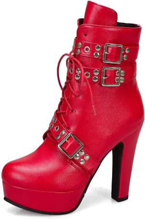 Women Ankle Boots Platform Lace Up High Heel Short Boot Female Buckle Autumn Winter Shoes Unisex Large Size
