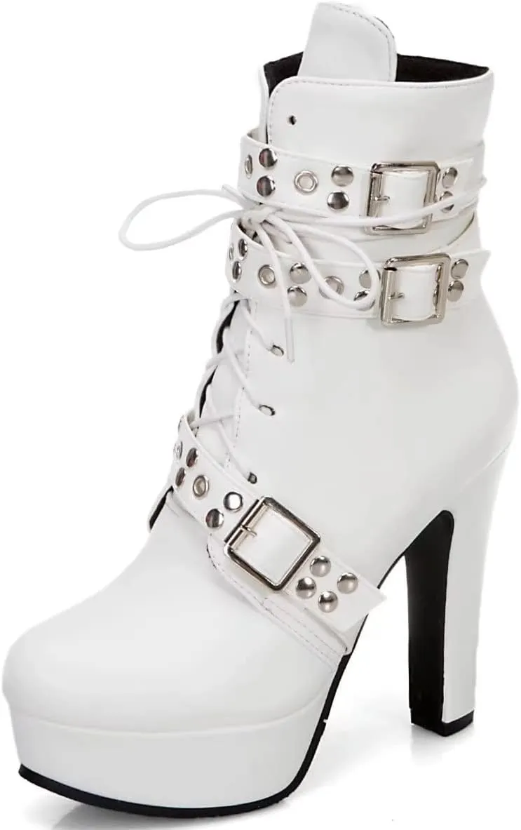 Women Ankle Boots Platform Lace Up High Heel Short Boot Female Buckle Autumn Winter Shoes Unisex Large Size