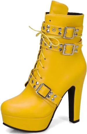 Women Ankle Boots Platform Lace Up High Heel Short Boot Female Buckle Autumn Winter Shoes Unisex Large Size