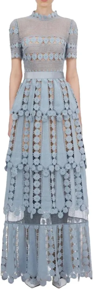 Women Backless Lace Cutout Dress Summer Stand Collar Short Sleeve Slim Sexy Temperament Evening Dresses