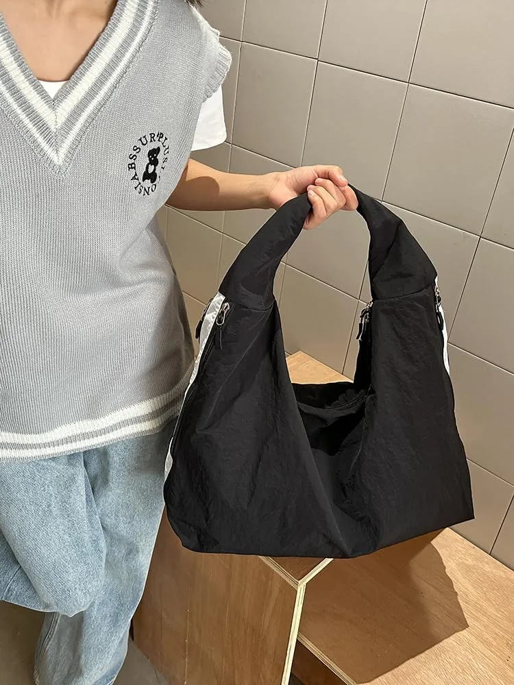 Women Canvas Shoulder Bag Large Capacity Trendy Tote Bag Solid Color All-Match Underarm Bag Shopping Holiday Party Sh