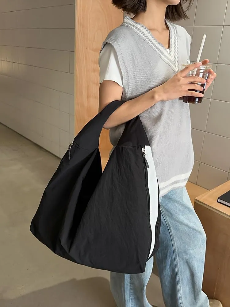 Women Canvas Shoulder Bag Large Capacity Trendy Tote Bag Solid Color All-Match Underarm Bag Shopping Holiday Party Sh
