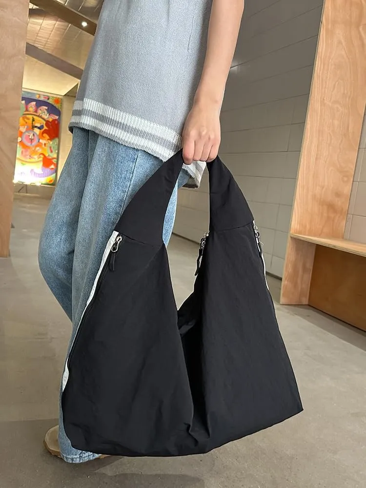 Women Canvas Shoulder Bag Large Capacity Trendy Tote Bag Solid Color All-Match Underarm Bag Shopping Holiday Party Sh