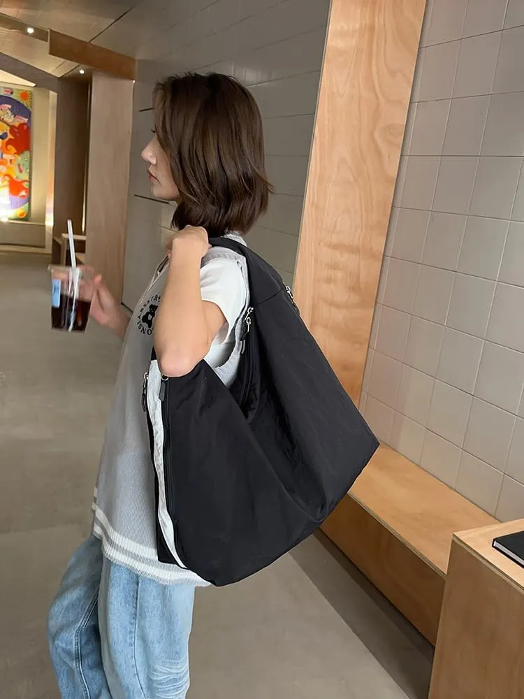 Women Canvas Shoulder Bag Large Capacity Trendy Tote Bag Solid Color All-Match Underarm Bag Shopping Holiday Party Sh
