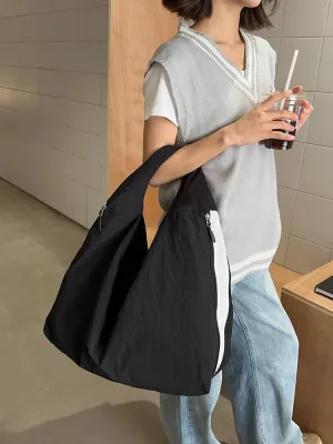Women Canvas Shoulder Bag Large Capacity Trendy Tote Bag Solid Color All-Match Underarm Bag Shopping Holiday Party Sh
