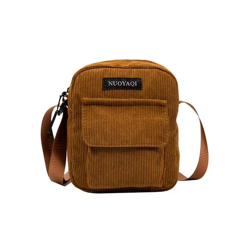 Women Corduroy Shoulder Bags Striped Cloth Fabric Handbags Casual Zip Tote Canvas Crossbody Bag Cute Shopping Bag for Ladies