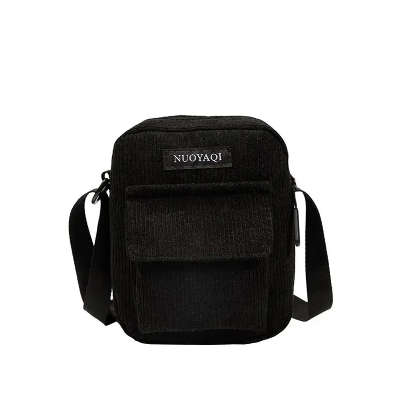 Women Corduroy Shoulder Bags Striped Cloth Fabric Handbags Casual Zip Tote Canvas Crossbody Bag Cute Shopping Bag for Ladies