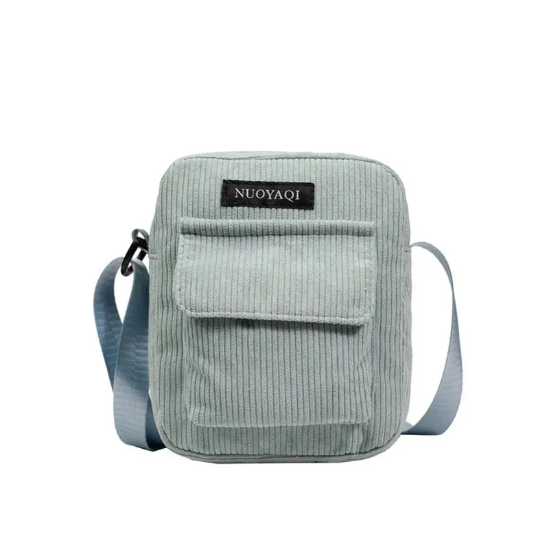 Women Corduroy Shoulder Bags Striped Cloth Fabric Handbags Casual Zip Tote Canvas Crossbody Bag Cute Shopping Bag for Ladies