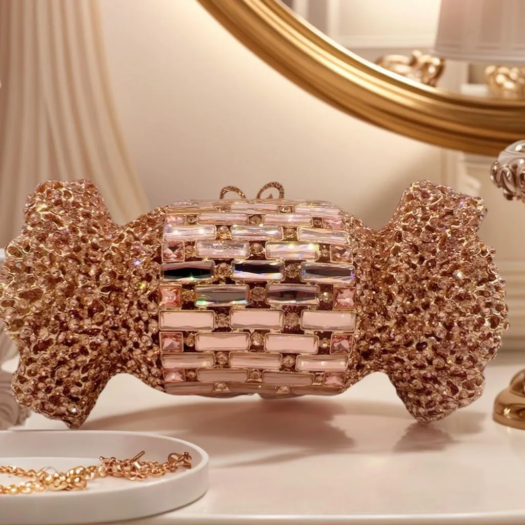 Women Cute Candy Rhinestone Wedding Evening Bag Shinny Crystal Diamond Clutch Purse for Prom Party Cocktail Dating