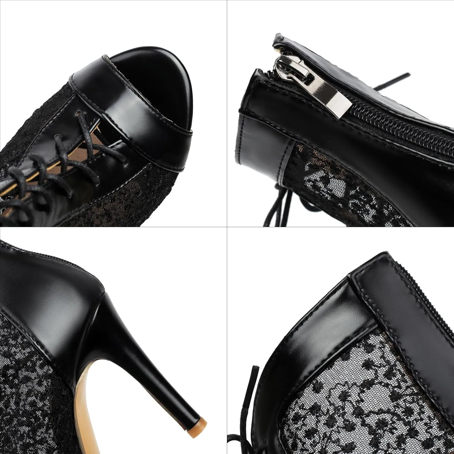 Women Elegant Peep Toe Lace Booties Back Zipper Wedding Boots for Bride Stiletto High Heels Summer Ankle Jazzi Boots