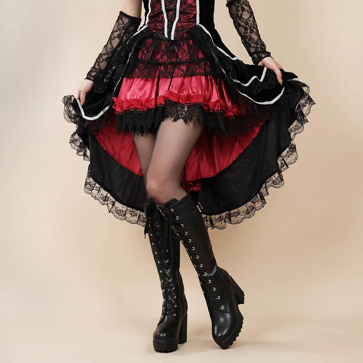 Women Fashion Platform Block Heels Knee High Boots Lace up