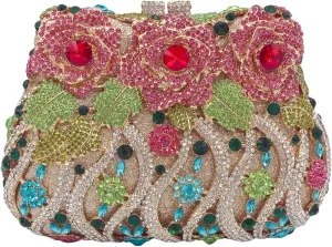 Women Floral Diamond Crystal Purse Vintage Flower Rhinestone Evening Bag Crystal Prom Handbag for Formal Party Wedding