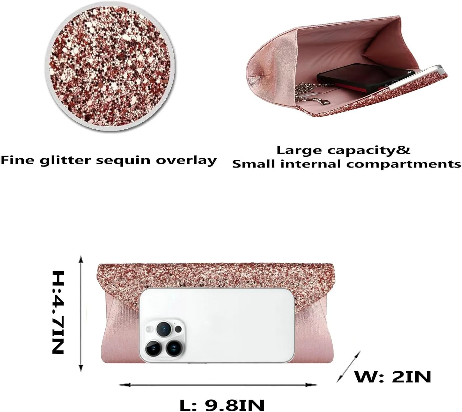 Women Glitter Sequins Envelope Evening Bag Handbag Party Bridal Clutch Purse