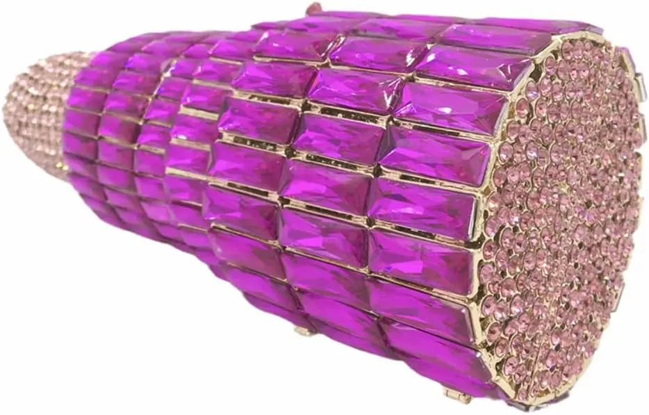 Women Glittering Lipstick Evening Bag Rhinestone Crystal Evening Clutch Vintage Wedding Party Prom Handbag Purses