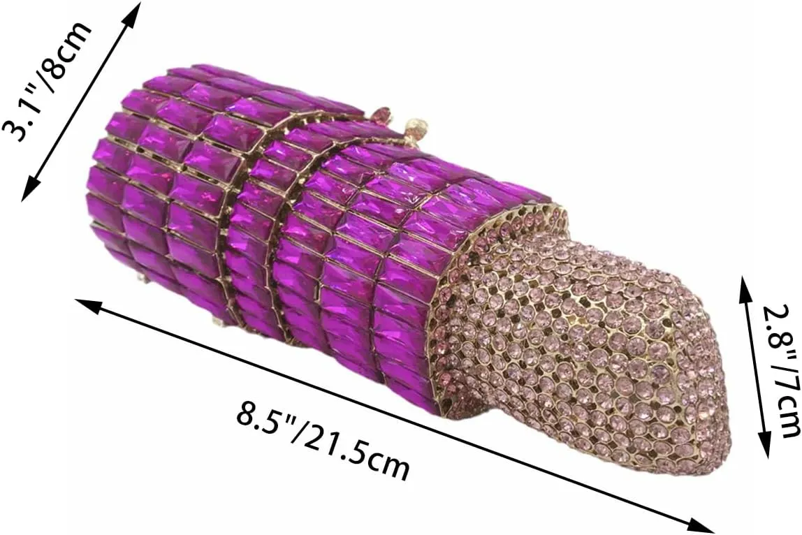 Women Glittering Lipstick Evening Bag Rhinestone Crystal Evening Clutch Vintage Wedding Party Prom Handbag Purses