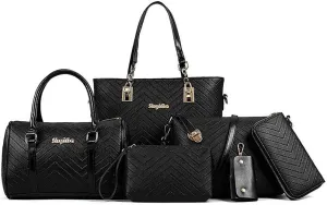 Women Handbags Set 6 Pcs PU Leather Top Handle Purse Shoulder Crossbody Bag Sets