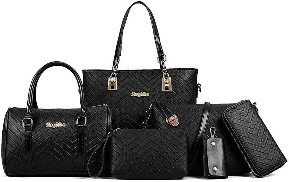 Women Handbags Set 6 Pcs PU Leather Top Handle Purse Shoulder Crossbody Bag Sets