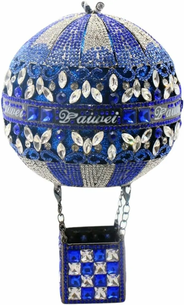 Women Hot Air Balloon Rhinestone Clutch Purse Sparkly Crystal Purse Evening Bag Novelty Wedding Handbag for Party