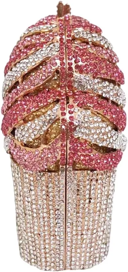 Women Ice Cream Crystal Evening Bag Luxury Rhinestone Clutch Wedding Party Minaudiere Purse and Handbag for Cocktail