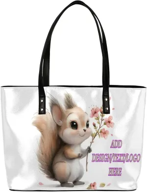Women Large Handbag, Personalized Leather Shoulder Tote Bag, CUSTOMIZABLE TEXT/LOGO/DESIGN - Large capacity with multiple pockets design for work/travel/parties