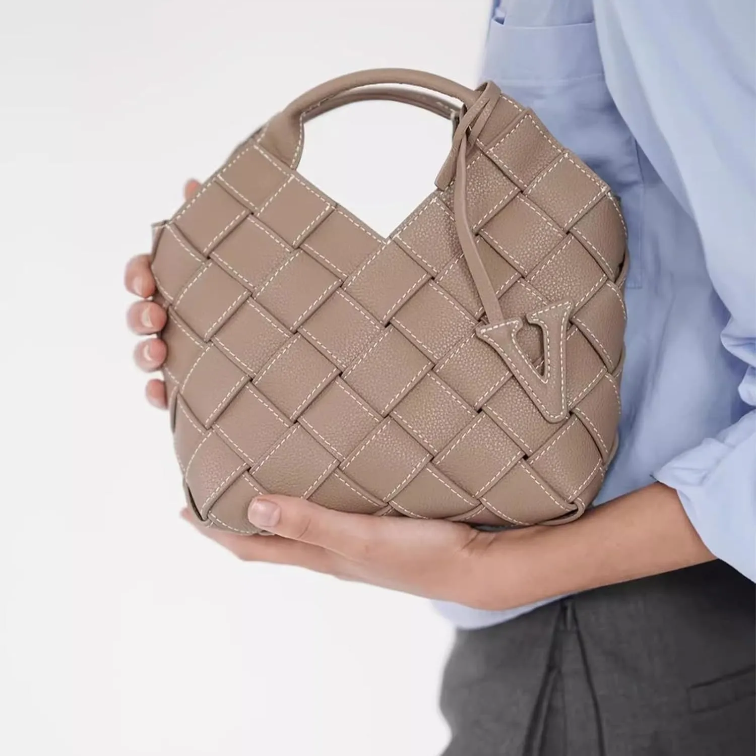 Women Leather Woven Bag Lychee Pattern Versatile Large Capacity Party Evening Crossbody Bag