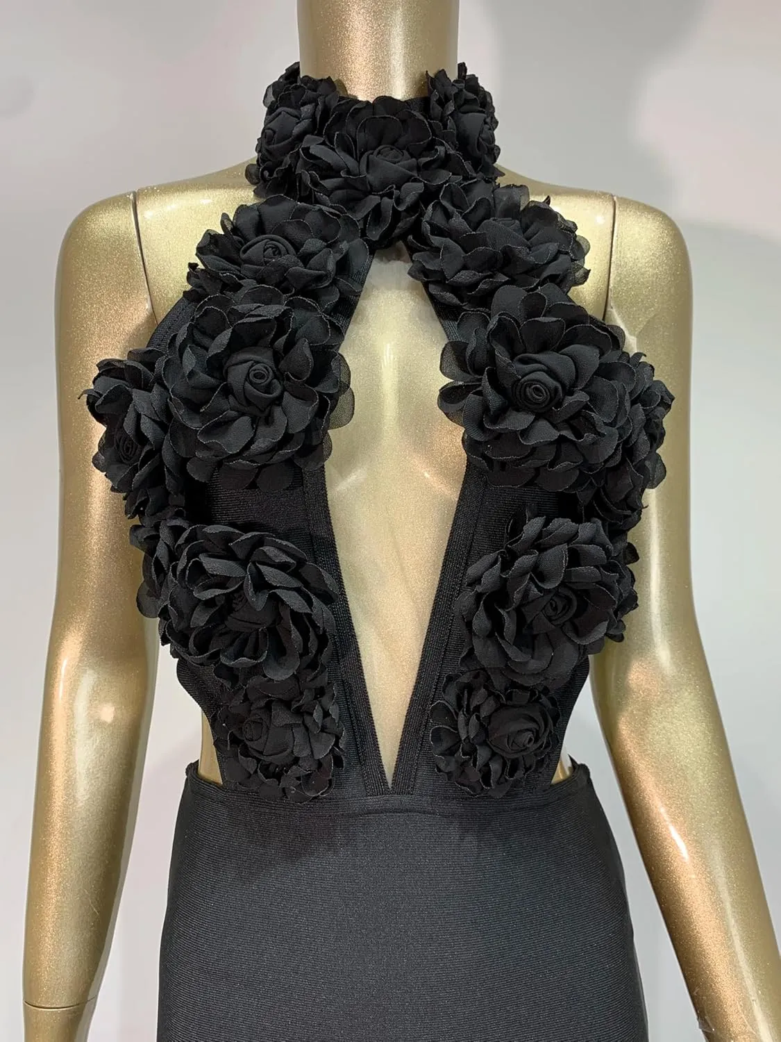 Women Luxury Designer Bandage Dress Halter Flowers Laced Up Back Long Slim One Piece Birthday Celebrity Evening Party Gowns